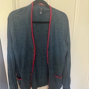 GAP Men's Navy Cardigan with Red Accents